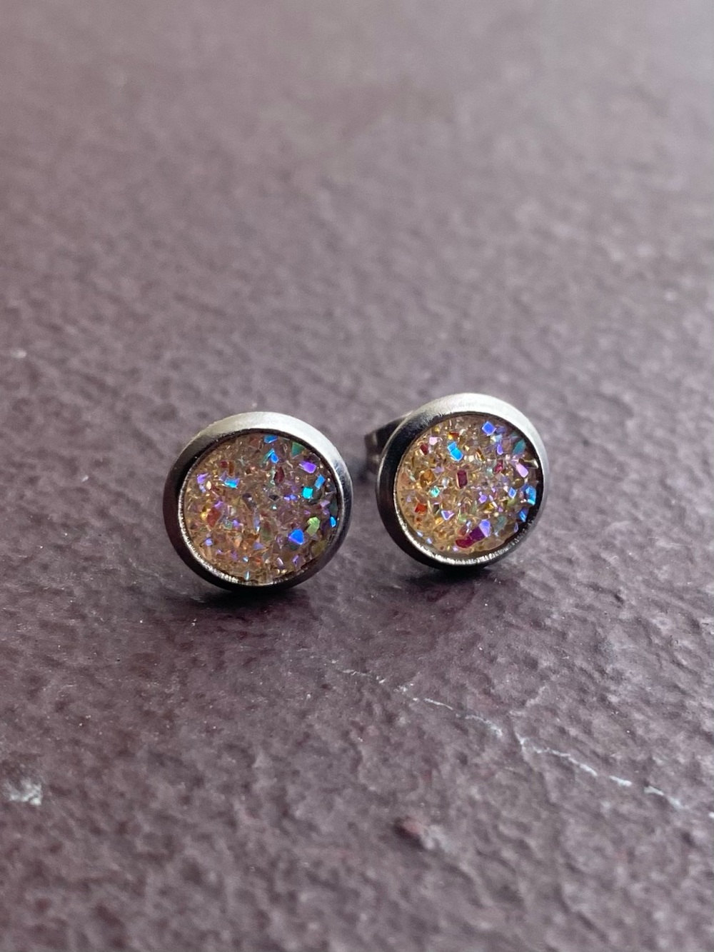 Druzy Round Stud Stainless Steel Pair / Set of Earrings